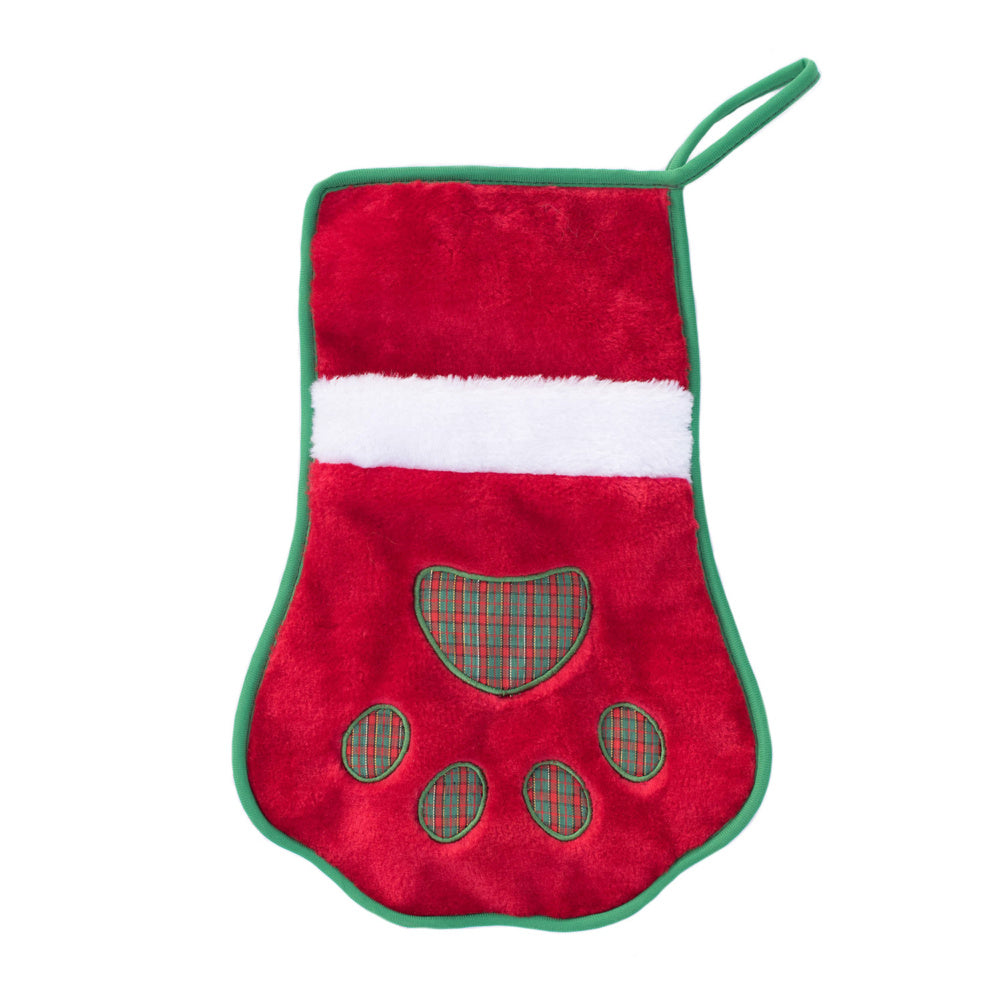 ZippyPaws Red Paw Holiday Dog Toy Stocking