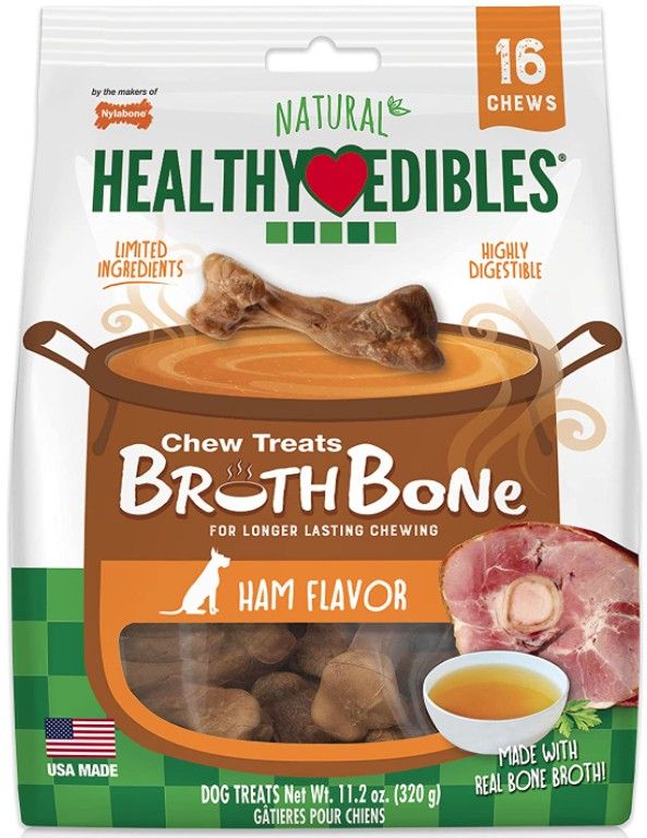 Nylabone Natural Healthy Edibles Broth Bone Chew Treats - Ham Flavor - Small
