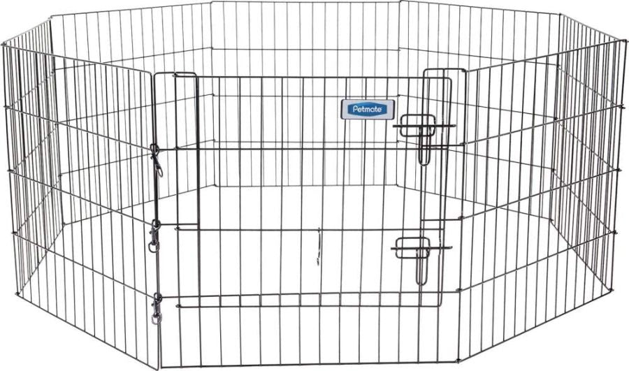 Petmate Exercise Pen Single Door with Snap Hook Design and Ground Stakes for Dogs Black