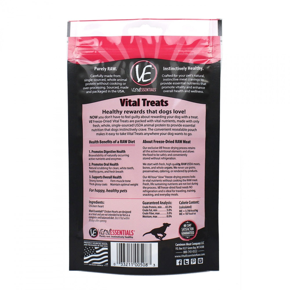 Vital Essentials Freeze Dried Vital Treats Grain Free Chicken Hearts Dog Treats