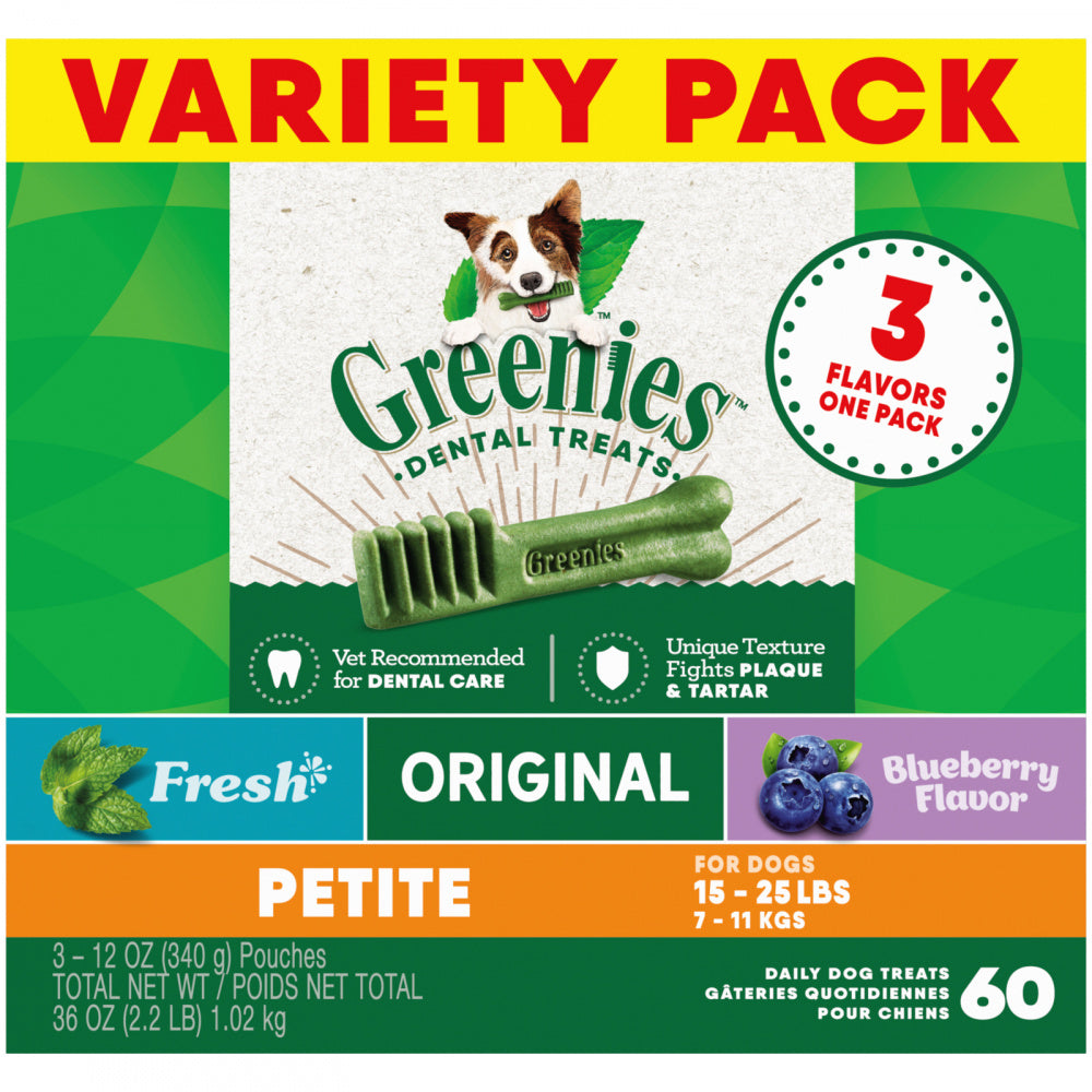 Greenies Petite Dental Chews Flavored with Spearmint and Blueberry Dog Treats