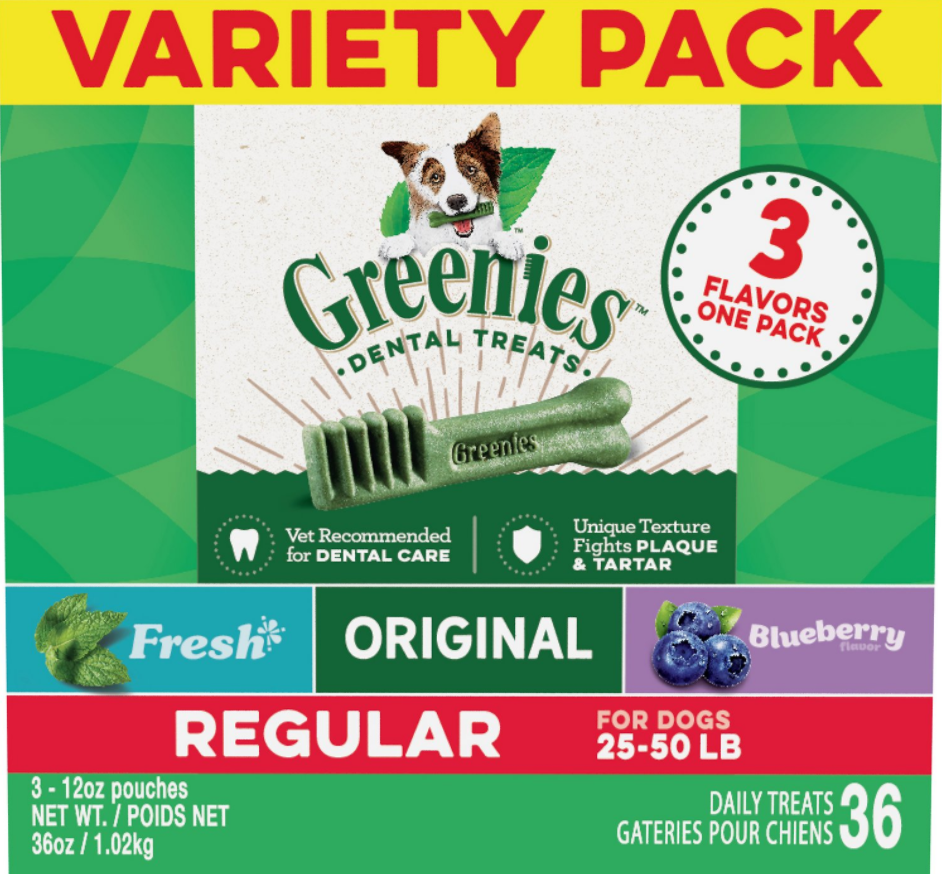Greenies Regular Chews Flavored with Spearmint and Blueberry Dog Treat