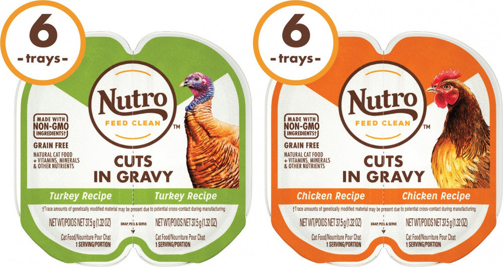 Nutro Perfect Portions Grain Free Chicken and Turkey Cuts in Gravy Wet Cat Food Tray Variety Pack