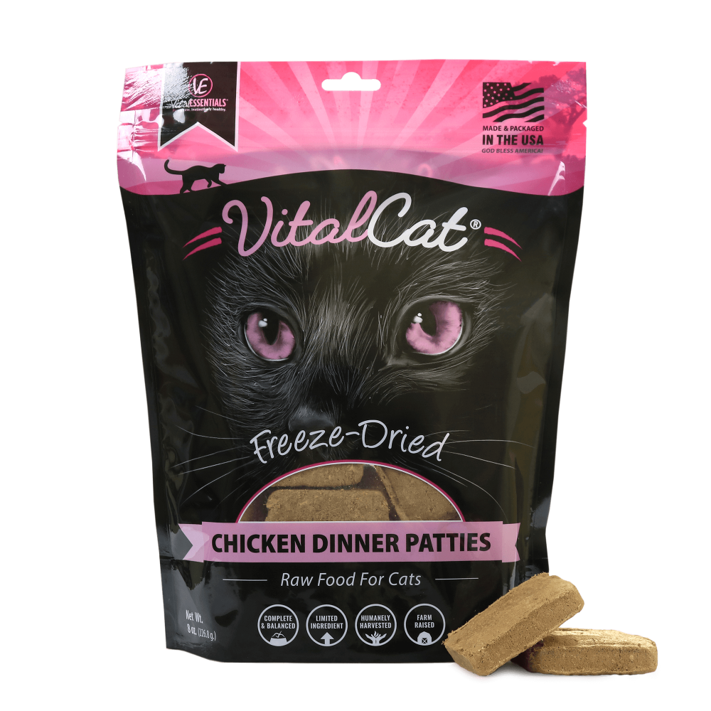 Vital Essentials Grain Free Chicken Dinner Patties Freeze Dried Raw Food for Cats