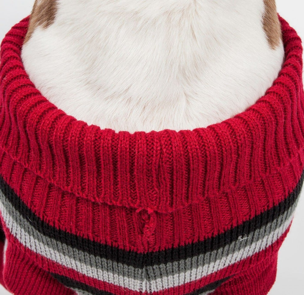 Pet Life Polo Casual Lounge Cable Knit Red Black & Grey Turtle Neck Dog Sweater