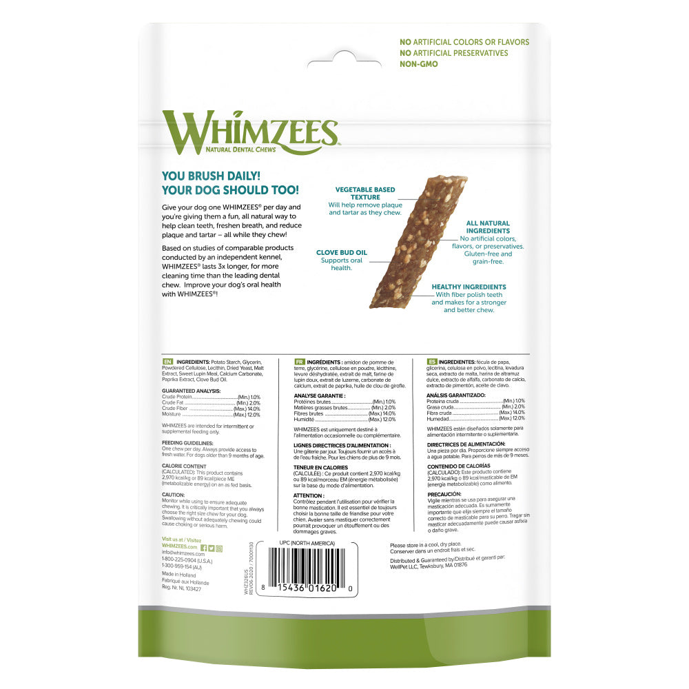 Whimzees Medium Veggie Strip Dental Chew Dog Treats
