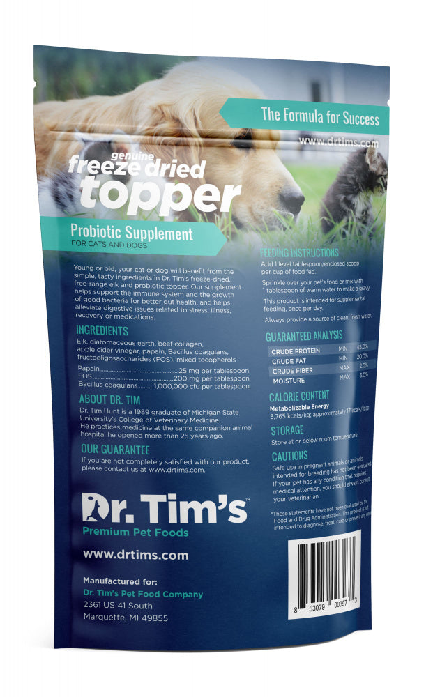 Dr. Tim's Freeze Dried Topper Elk Probiotic Pet Supplement