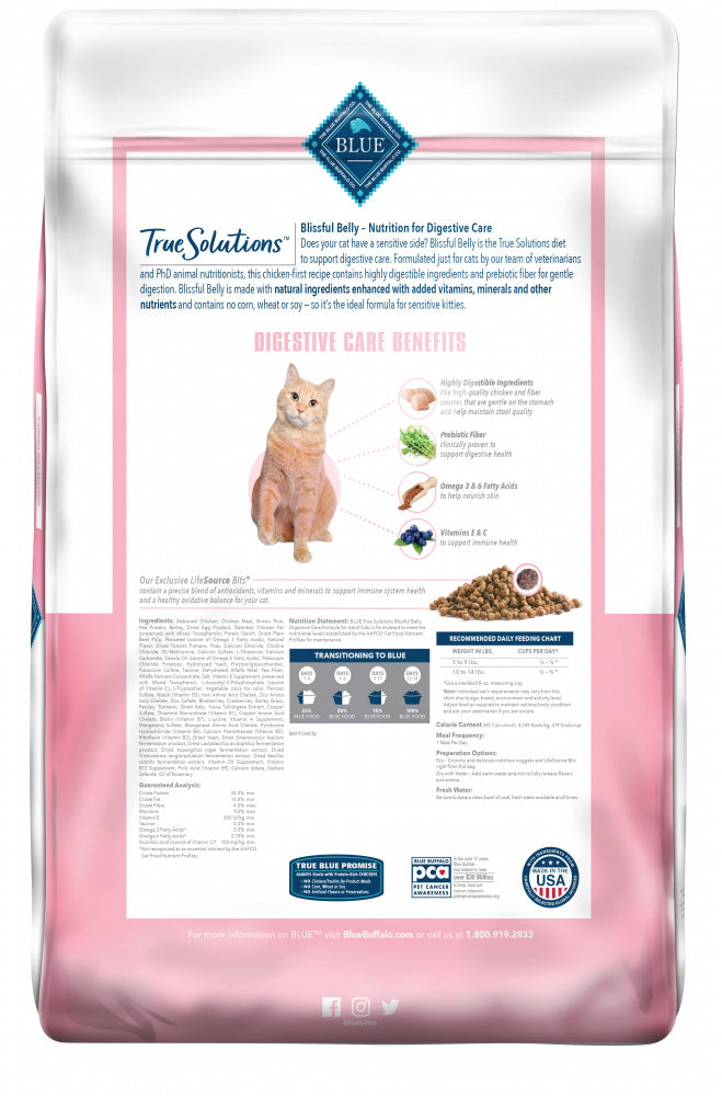 Blue Buffalo True Solutions Blissful Belly Digestive Care Formula Adult Dry Cat Food