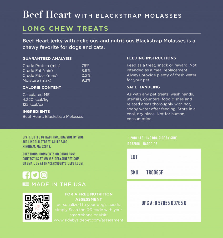 Side By Side Small Batch Dry Roasted Beef Heart with Blackstrap Molasses Neutral Dog Treats