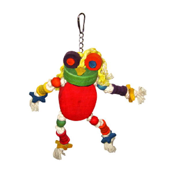 A & E Happy Beaks Silly Wooden Frog Bird Toy Bird Cage Accessory