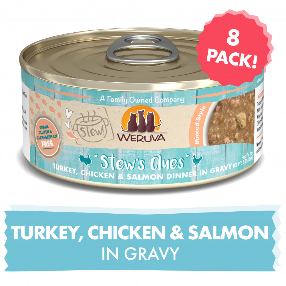 Weruva Classic Cat Stews! Stew's Clues with Turkey Chicken & Salmon in Gravy Canned Cat Food