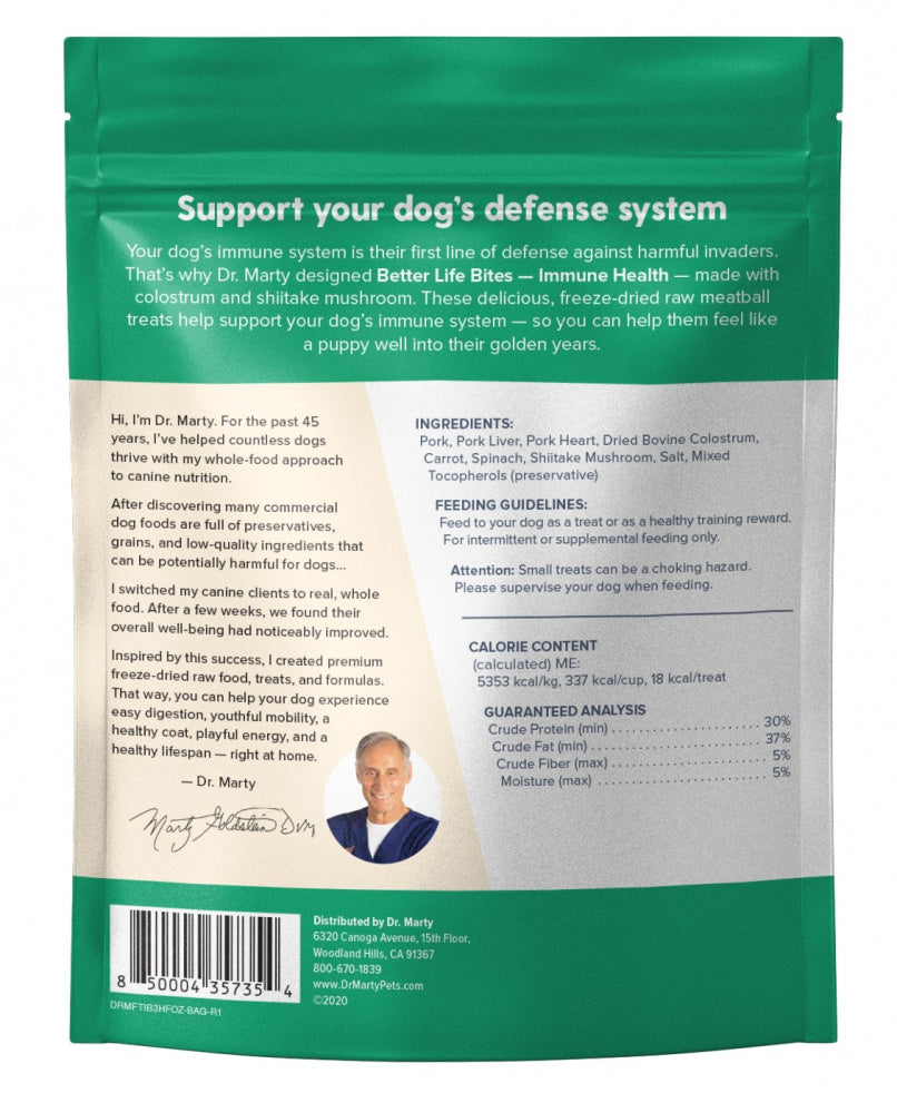 Dr. Marty Freeze Dried Raw Dog Treats Better Life Bites Immune Health