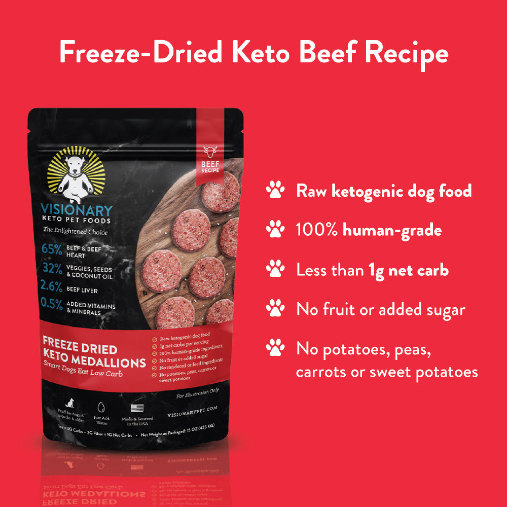 Visionary Pet Beef Recipe Freeze-Dried Medallions Low Carb Keto Dog Food