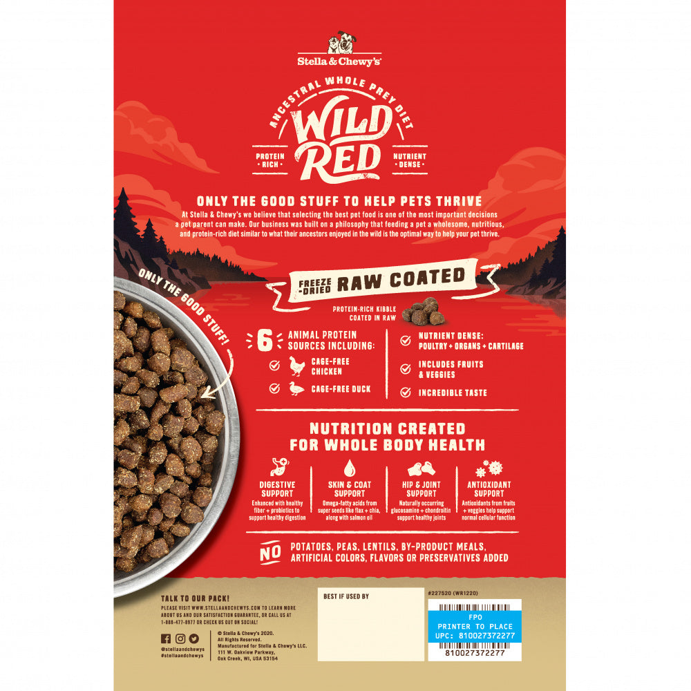 Stella & Chewy's Wild Red Dry Dog Food Raw Coated High Protein Wholesome Grains Prairie Recipe