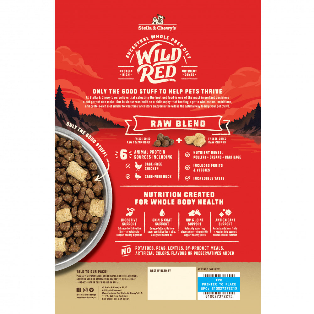 Stella & Chewy's Wild Red Dry Dog Food Raw Blend High Protein Wholesome Grains Prairie Recipe