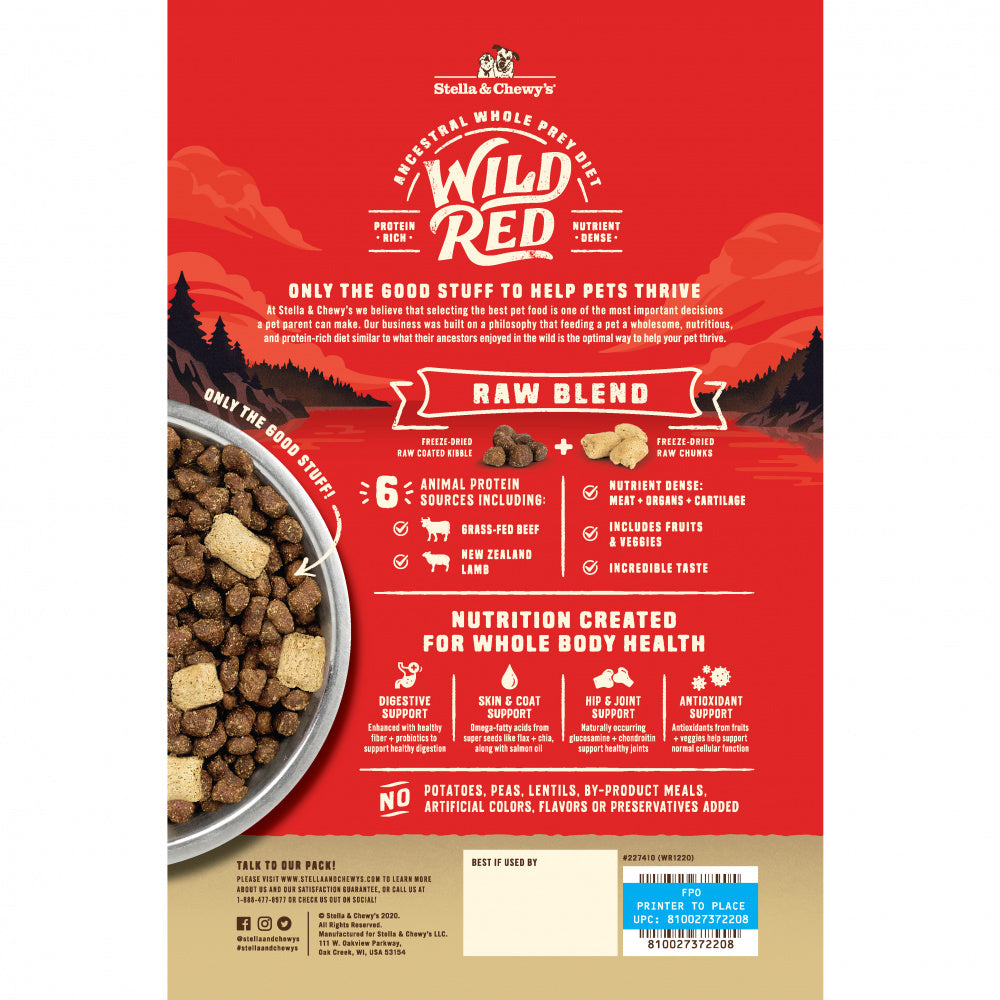 Stella & Chewy's Wild Red Dry Dog Food Raw Blend High Protein Wholesome Grains Red Meat Recipe