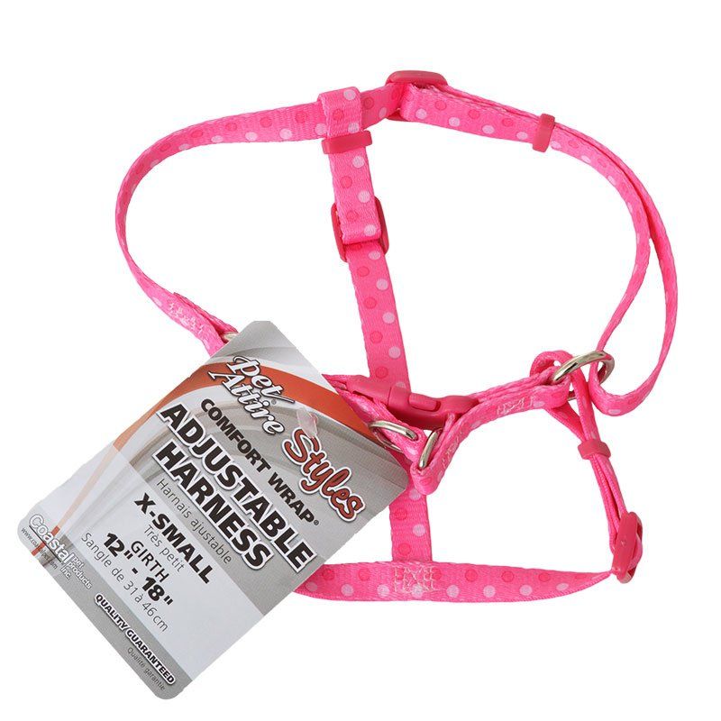 Pet Attire Styles Polka Dot Pink Comfort Wrap Adjustable Dog Harness