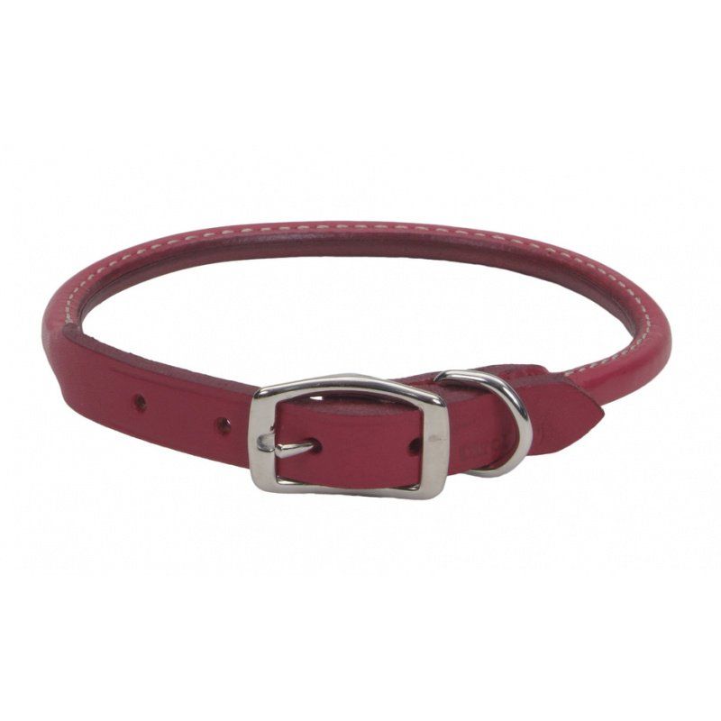 Circle T Oak Tanned Leather Round Dog Collar - Red