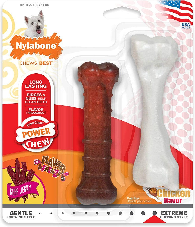 Nylabone Power Chew Durable Dog Chew Toys Twin Pack Chicken and Jerky Flavor