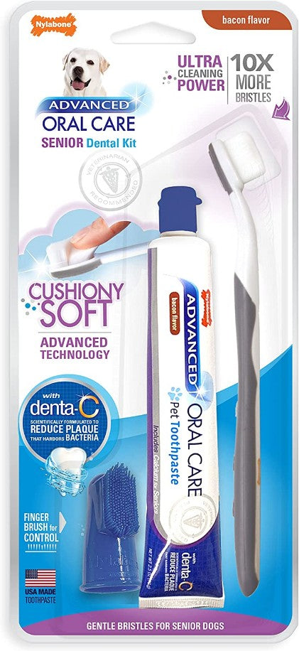 Nylabone Advanced Oral Care Senior Dog Dental Kit with Cushiony Soft-Bristle Toothbrush